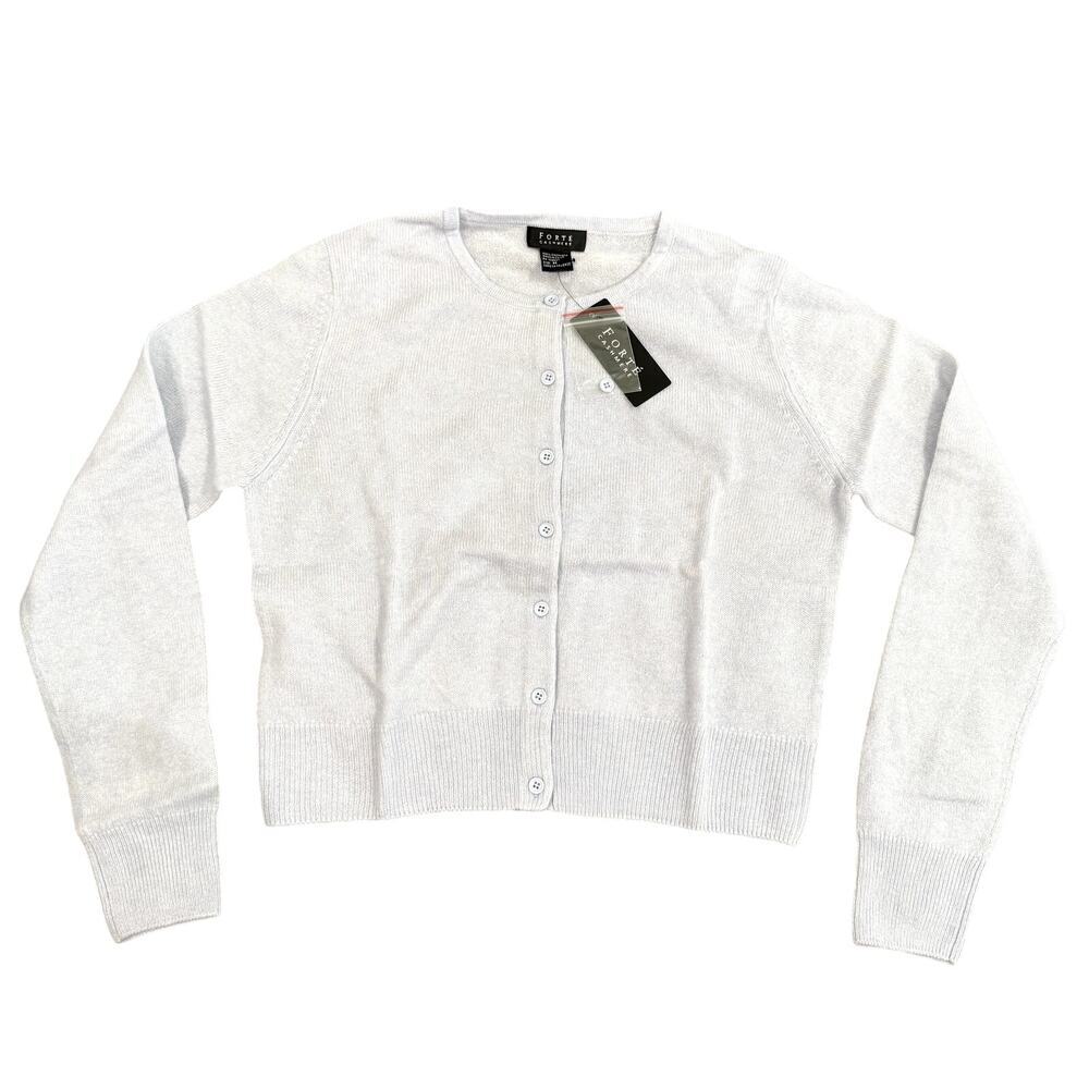 Forte Cashmere Cropped Buttoned Cardigan in Blue, Size M​